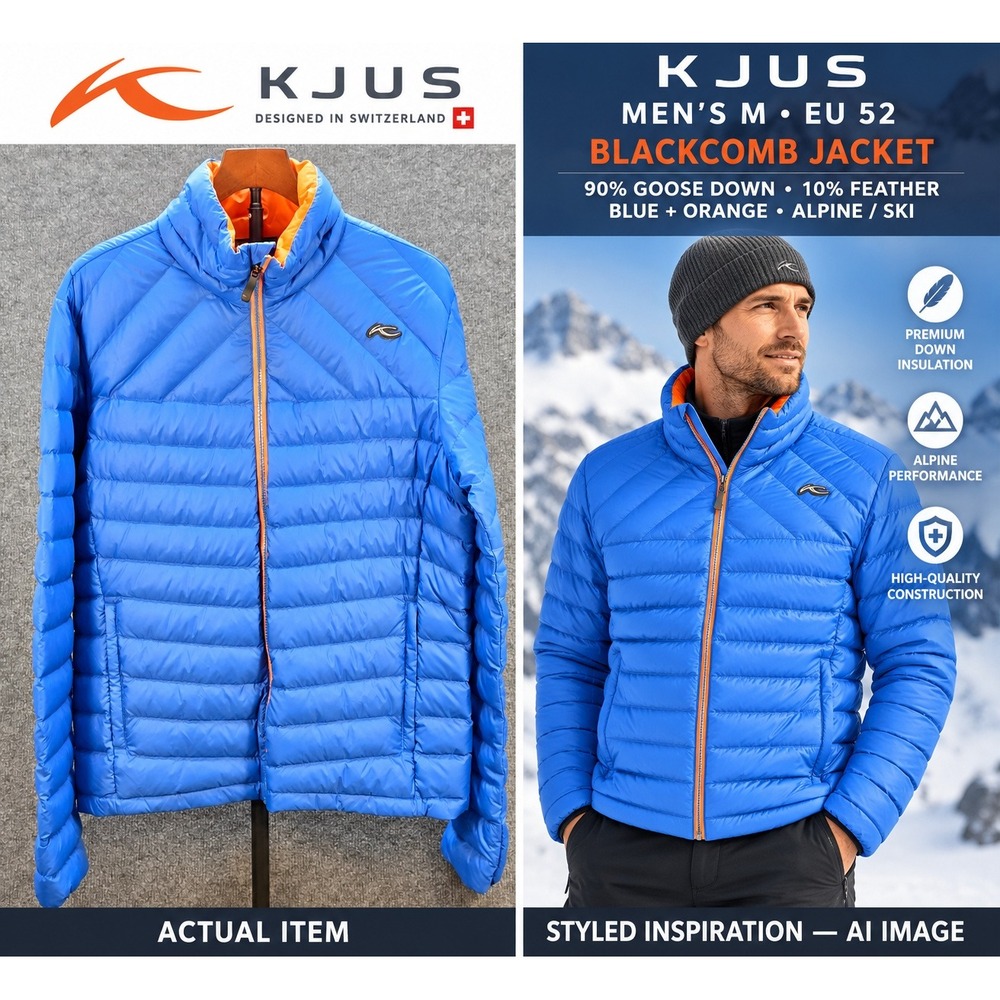KJUS Blackcomb Jacket Mens Ski Puffer Blue Orange Size M EU 52 Excellent Alpine